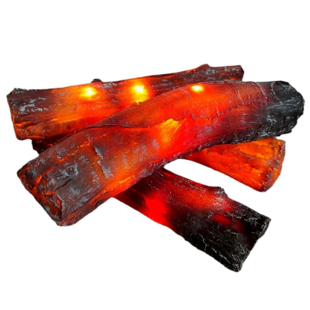 Realistic LED Flame Electric Fireplace Logs, 22cm Flameless Plug-in Heater for Christmas Decor 4pcs