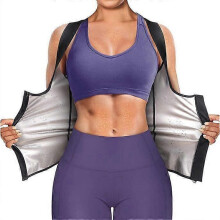 (M,black silver)Sauna Shirt for Women Sauna Vest Sweat Suit with Zipper