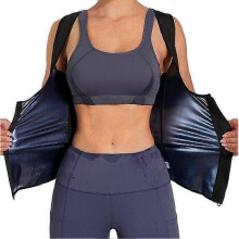 (S,black blue)Sauna Shirt for Women Sauna Vest Sweat Suit with Zipper