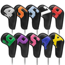 (Black-Color)10pcs Leather Golf Iron Head Covers Set
