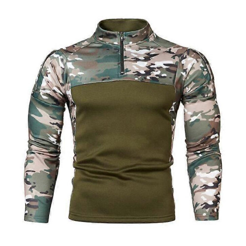 (XL,dark green)Men's Half Zip Pullover Long Sleeve Camo Army Sweatshirt