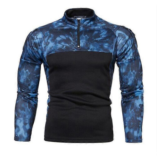 (XL,blue)Men's Half Zip Pullover Long Sleeve Camo Army Sweatshirt