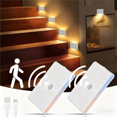 2-Pack Rechargeable Night Light with Motion Sensor, Day & Night Modes, 2700K-6500K Adjustable White Light 2