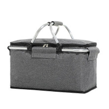 (Grey) Foldable Picnic Basket Insulated Picnic Basket