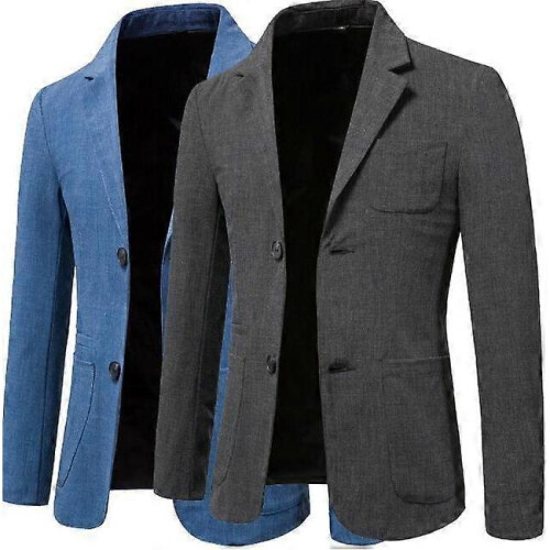 (2XL,Blue)Men's Suit Jacket Slim Sports Solid Color Suit Jacket 2