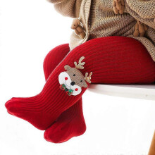 (XL, red) Girls' Christmas-themed red character tights Cotton-blend spring/fall/winter baby tights Infant tights with footed design
