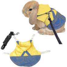 (L,B Yellow)Rabbit Harness And Leash, Adjustable Bunny Harness Escape Proof For Walking Hiking Outdoor, Cute Small Animal Vest Harness Leash Set-kieo