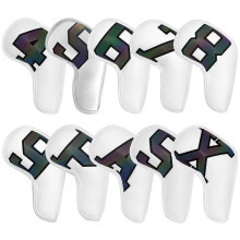(White) 10pcs Leather Golf Iron Head Covers Set