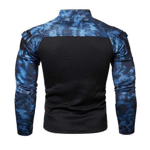 (XL,blue)Men's Half Zip Pullover Long Sleeve Camo Army Sweatshirt 2