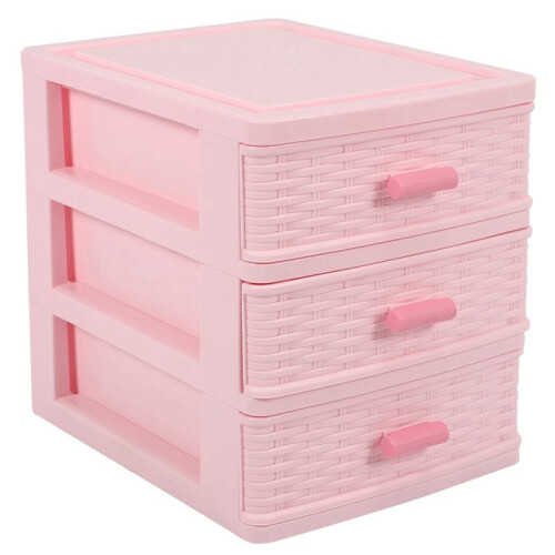 6X Plastic Boîte à Bijoux à 3 Compartiments Conçue avec Tiroir, Rose 2