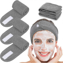 (Grey)4 Pcs Facial Headband Head Wrap Cloth Stretch For Bath, Makeup And Sport - Pjun