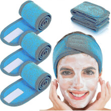 (Blue)4 Pcs Facial Headband Head Wrap Cloth Stretch For Bath, Makeup And Sport - Pjun