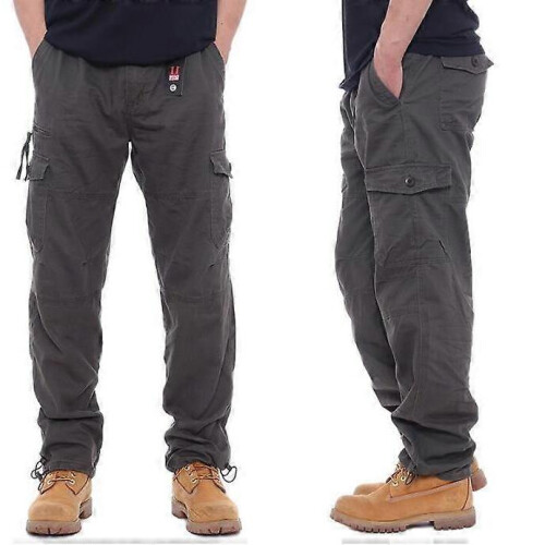 (L,Army green)Men's Multi-Pocket Loose Cotton Casual Work Pants 2