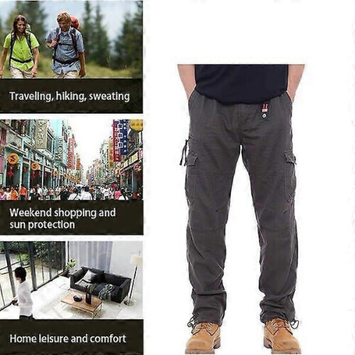(L,Army green)Men's Multi-Pocket Loose Cotton Casual Work Pants 1