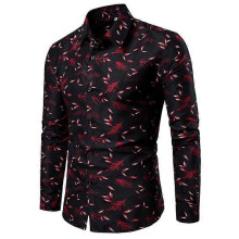 (S,red)Men's Long Sleeve Shirts Casual Print Button Up Shirts