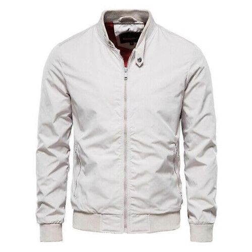 (M,white)Men's Jackets-Windproof Bomber Jacket Zip Outwear