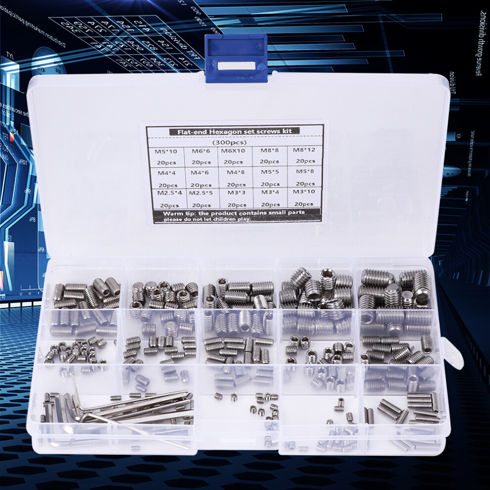 300 Piece 304 Stainless Hex Grub Screw Set
