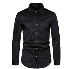 (2XL,Black)Men's Lapel Corduroy Casual Long Sleeve Shirt