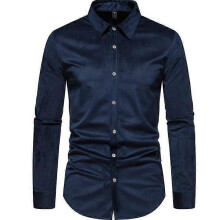 (XL,Navy)Men's Lapel Corduroy Casual Long Sleeve Shirt