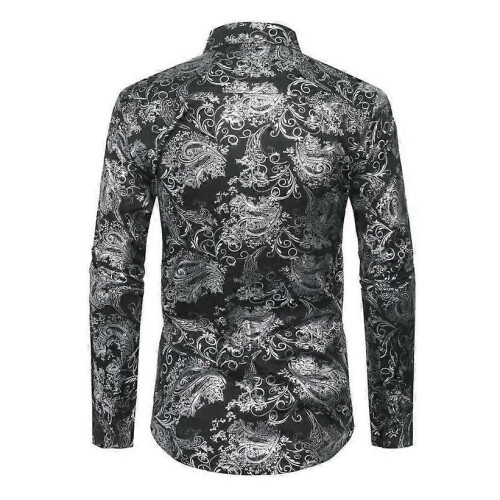 (S,Black)Men's Long-sleeved Button-down Casual Jacquard Shirt 1