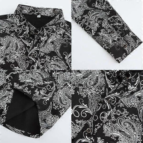 (S,Black)Men's Long-sleeved Button-down Casual Jacquard Shirt 2