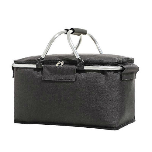 (Black) Foldable Picnic Basket Insulated Picnic Basket