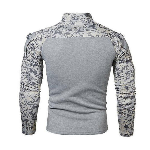 (L,grey)Men's Half Zip Pullover Long Sleeve Camo Army Sweatshirt 2