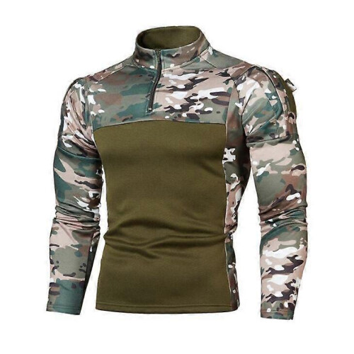 (S,dark green)Men's Half Zip Pullover Long Sleeve Camo Army Sweatshirt 1