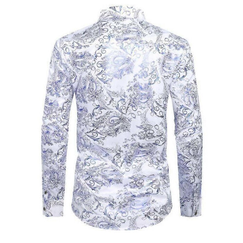 (M,White)Men's Long-sleeved Button-down Casual Jacquard Shirt 2