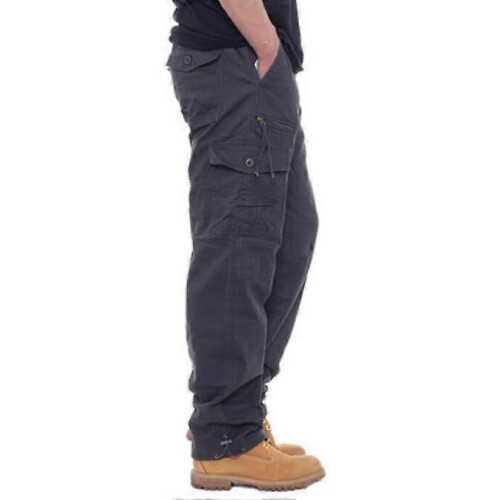(M,Dark gray)Men's Multi-Pocket Loose Cotton Casual Work Pants
