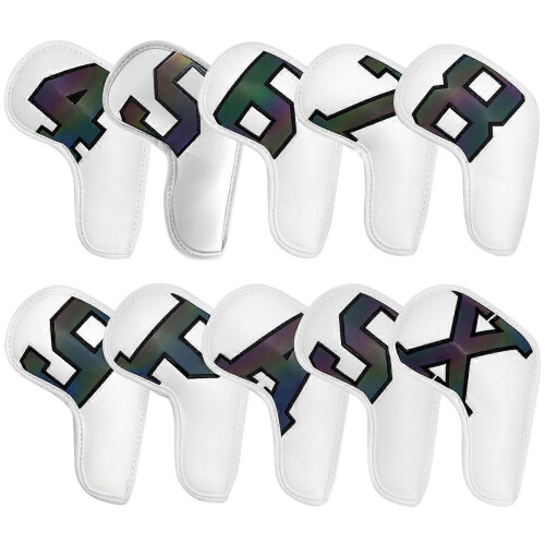 (White)10pcs Leather Golf Iron Head Covers Set