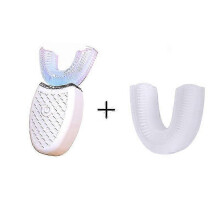 (White and 1 nozzles) U-Type Toothbrush 360 Degrees Intelligent Silicon Head Sonic Electric Toothbrush Automatic USB Charge Waterproof Toothbrush