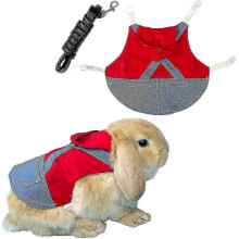 (L,B Red)Rabbit Harness And Leash, Adjustable Bunny Harness Escape Proof For Walking Hiking Outdoor, Cute Small Animal Vest Harness Leash Set-kieo