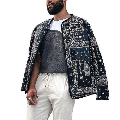 (M)Men's Bandana Print Baseball Jersey Long Sleeve Jacket