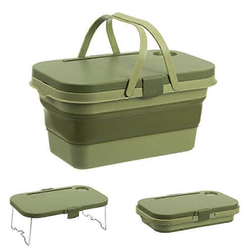 (Green) Folding Picnic Basket Multi-functional Storage Box