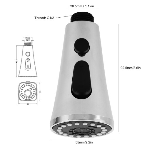 G1/2 Stainless Steel Sink Faucet Sprayer Head 3-Function, Silver 1