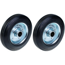 200mm 8" black rubber wheel with pressed steel centre 185kg - Set of 2