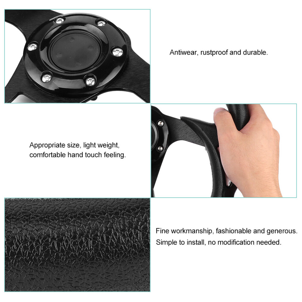 Universal 320Mm/12.5In Pvc Car Sport Steering Wheel With Horn Button Black 4361392400653