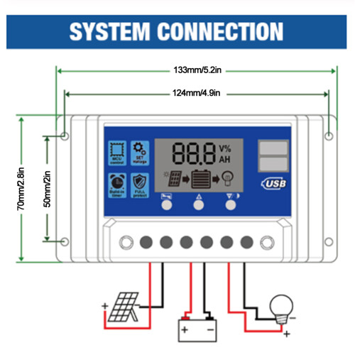 Solarladeregler 50A LCD USB PWM 1