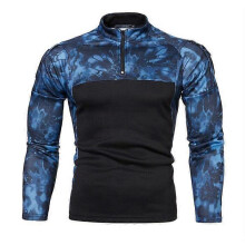 (M,blue)Men's Half Zip Pullover Long Sleeve Camo Army Sweatshirt