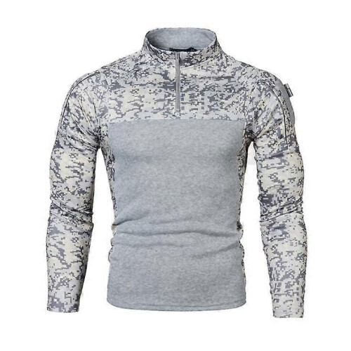 (XL,grey)Men's Half Zip Pullover Long Sleeve Camo Army Sweatshirt
