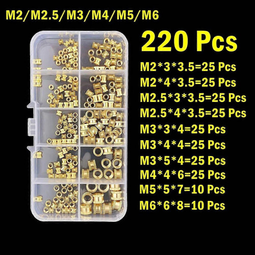 220PCS M2 M2.5 M3 M5 M6 Brass Heat Insert Nut Melt Nutinsert Thread Knurled Double Twill Nuts 3D Printer Accessories ASON 1