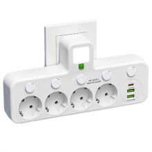 EU Plug Outlet 4 Sockets Electrical Socket with USB Type-C Ports for Indonesia, Germany, France, Spain, Italy