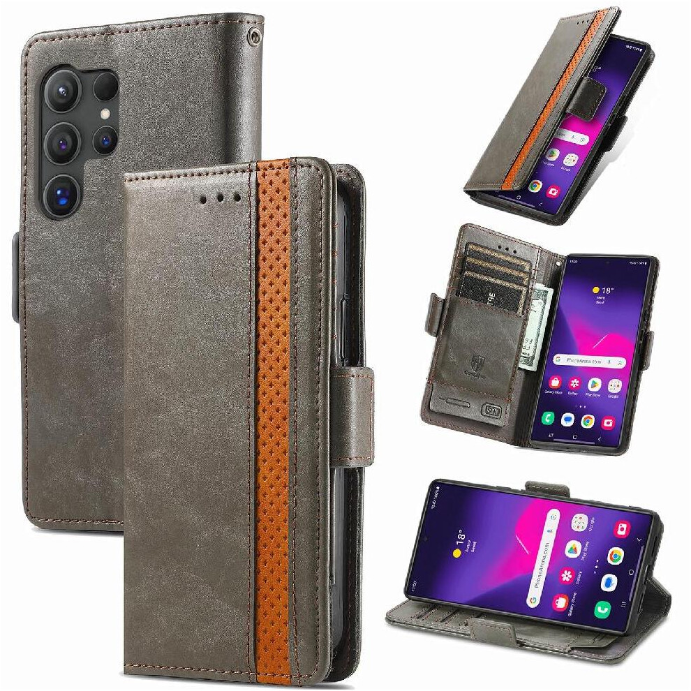 (Gray) Case For Samsung Galaxy S26 Ultra Multi-Color Multi-Card Slot Business Splicing Wallet Gray 764563227334