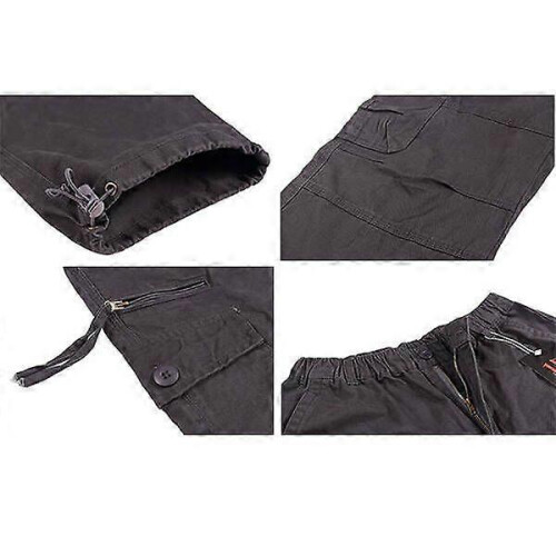 (M,Dark gray)Men's Multi-Pocket Loose Cotton Casual Work Pants 2