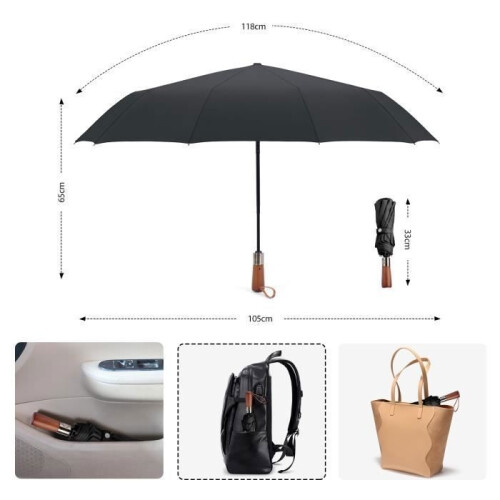 Umbrella - Black - Automatic - Wooden Handle - Waterproof - Windproof 1