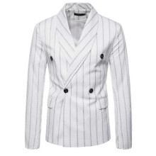 (L,white)Men's striped suit jacket premium design