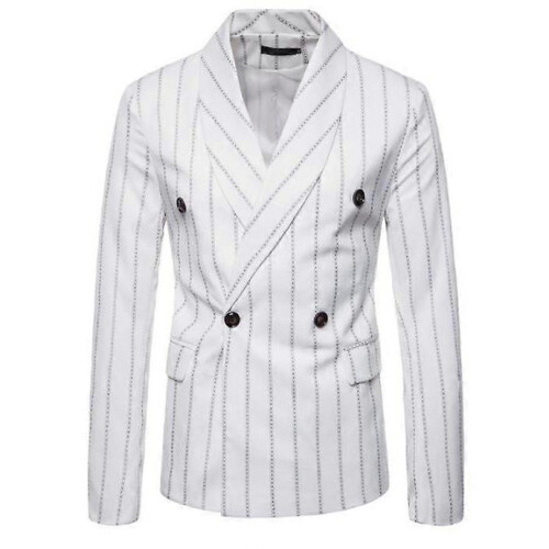 (L,white)Men's striped suit jacket premium design