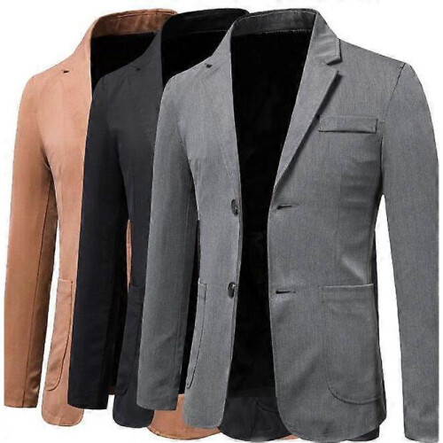 (M, Camel) Men's Suit Jacket Slim Sports Solid Color Suit Jacket 2