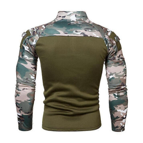 (L,dark green)Men's Half Zip Pullover Long Sleeve Camo Army Sweatshirt 2